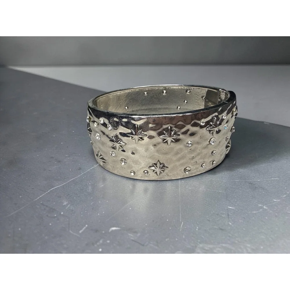 Paparazzi Across the Constellations Hinged Cuff Bracelet Silver Tone Rhinestones